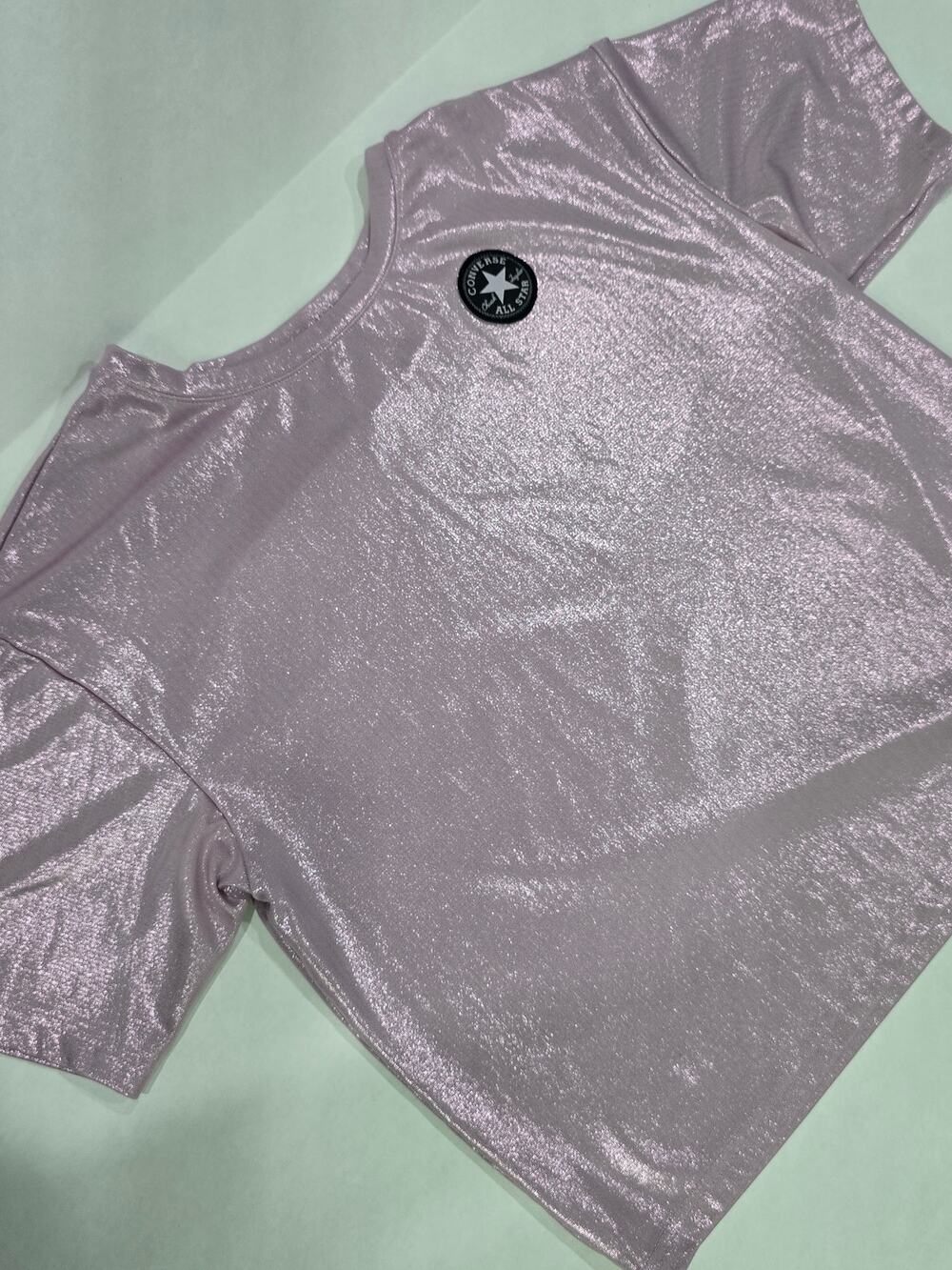 Converse Metallic Pink Shimmer Short Sleeve Tee Youth XL 13-15 Oversized Top
